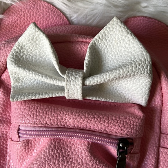 Boutique Leather Minnie Mouse Ears with Bow Pink Adjustable Mini Backpack - Picture 4 of 5